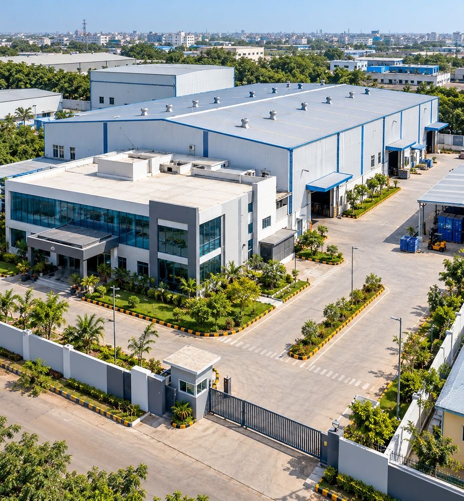 Aerial view of the Krishna Polymer Technology plant campus in Jeedimetla