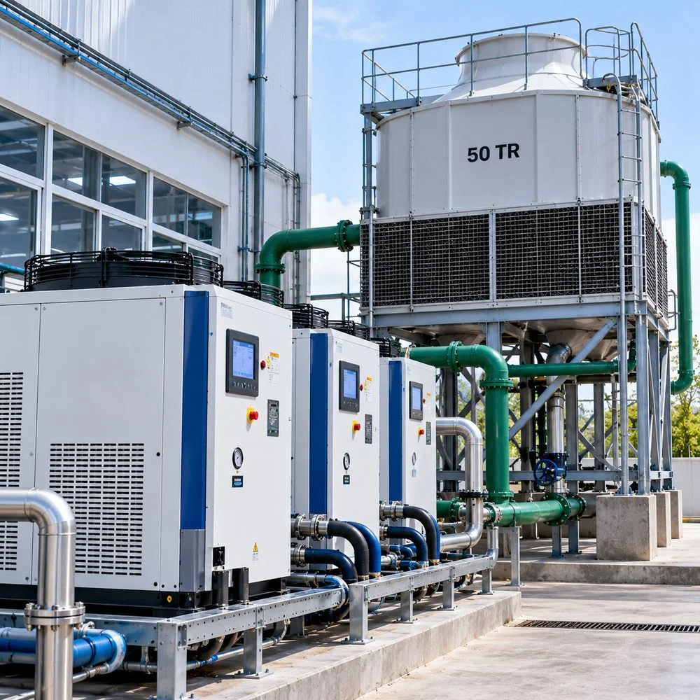 Mould chillers and a 50 TR cooling tower outside the plant